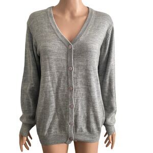 Vintage Harriton Cardigan Sweater Mens Medium V-Neck Gray